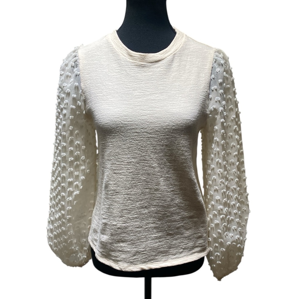 Anthropologie Cream Textured Sleeve Blouse GUC XS
